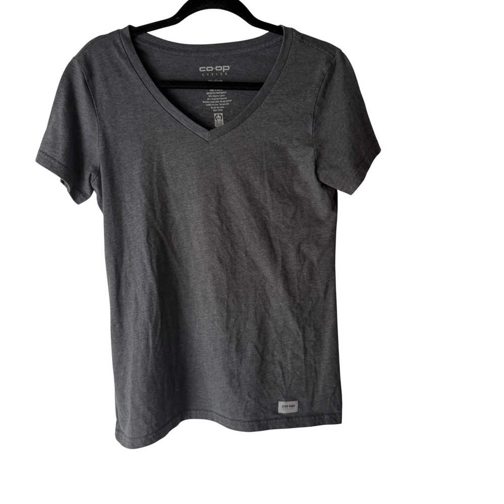 Coop Cycles Womens V Neck‎ T Shirt Gray Organic Cotton Blend Medium